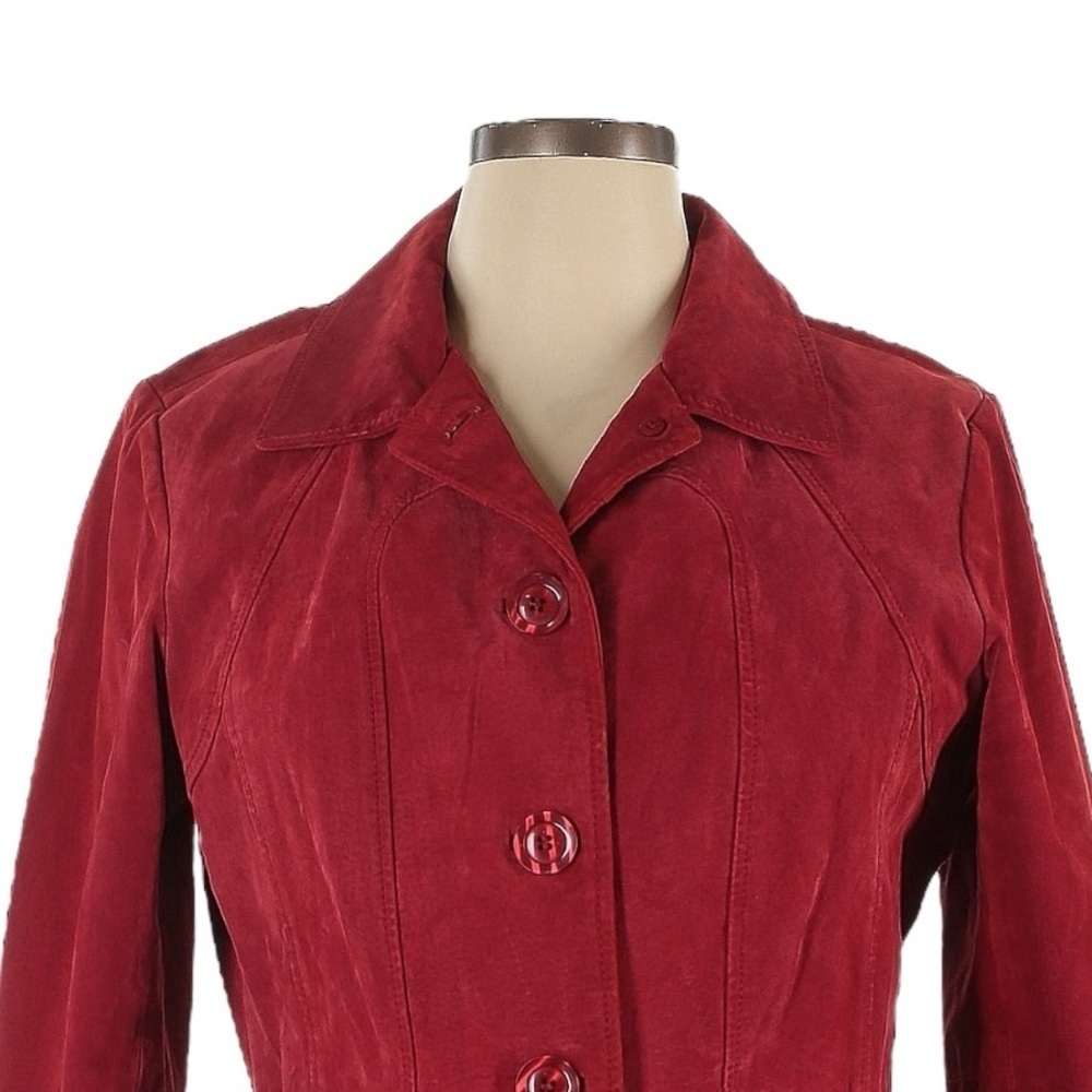Bernardo Vintage 90s Peplum Blazer Size XL Red Suede Leather Classic Feminine - Picture 3 of 7